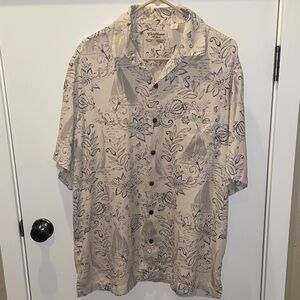 SILK COTTON Hawaiian Casual Bamboo Button Down Shirt Paisley Floral Sailboats